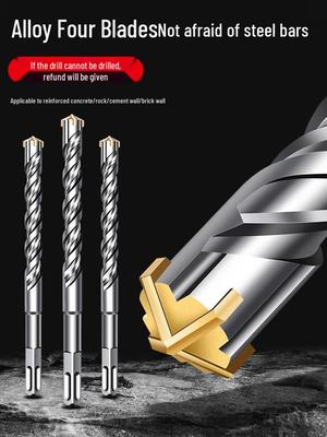 Four-Groove Alloy Rotary Drill Bit for Hammer Drills: Round and Square Shank for Concrete Wall Penetration