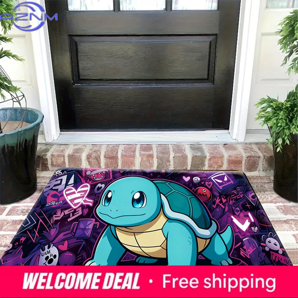 Pokemon Squirtle Graffiti Print Non-Slip Doormat for Home Decor