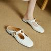 Fashion 2025 New Summer Women Mules Genuine Leather Women Shoes Square Toe Chunky Heel Sliver Women Sandals Low Heel Modern Slippers