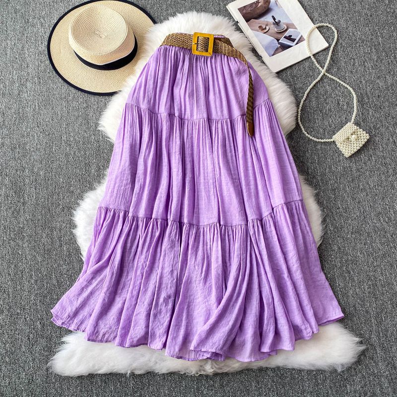 White Skirt Women clothes 2025 Summer Small Mid-Length Casual High Waist Slimming Big Hemline Puffy Cake Skirt