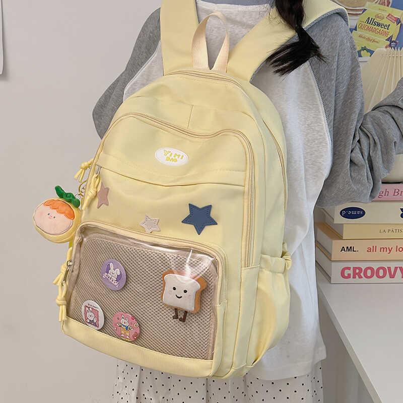 Stylish Japanese School Transparent Backpack With Adjustable Wide Straps And Water-resistant Nylon
