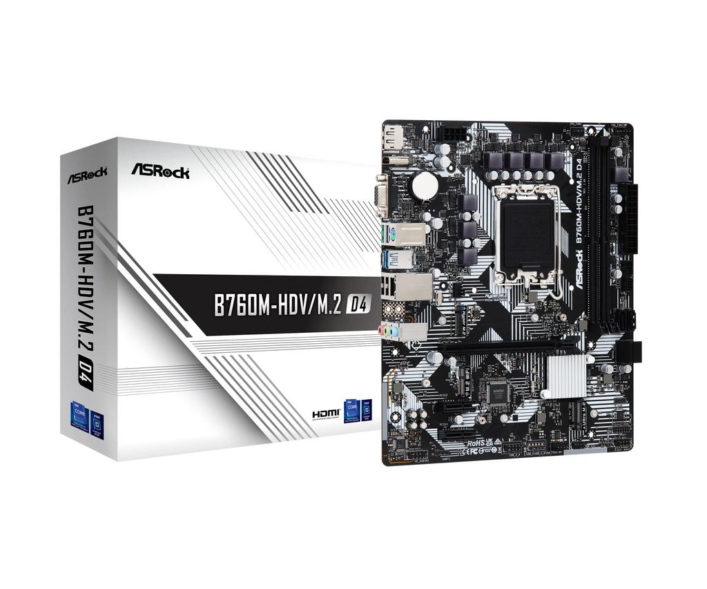 Asrock Placa de baza D4 Compatibila cu procesorul Intel generatiile a 12-a si a 13-a B760 Chipset DDR4 Micro ATX Distribuitor autorizat B760M-HDV/M.2 (LGA1700)