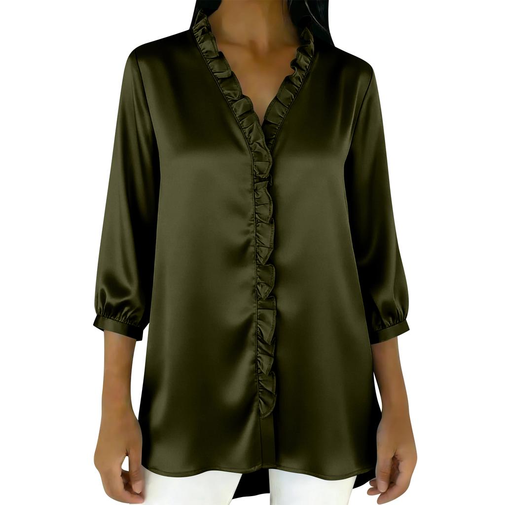 Ladies' Fashionable and Elegant Ruffled Collar Satin Blouse