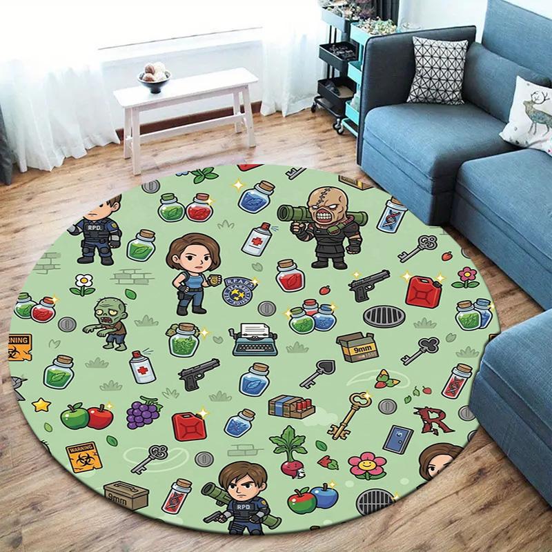 שטיח עגול Resident Evil שטיח לסלון חדר שינה ספה חדר משחקים עיצוב מחצלת רצפה מונעת החלקה