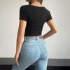 Spring and Summer Solid Color Square Neck Short Navel-baring Fashionable T-shirt