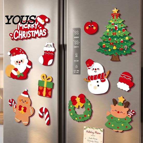 Winter Festival Decorations 12Pcs Christmas Fridge Magnet Set, Soft Magnetic Decals with Office Filing Cabinet Magnets Santa/Snowman/Reindeer/Wreath