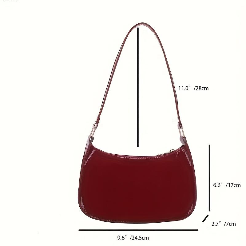 Vintage-Inspired Red Women'S Handbag - Lightweight & Durable Synthetic with Zipper Closure, Fixed & Wrist Strap, Minimalist Glossy Finish