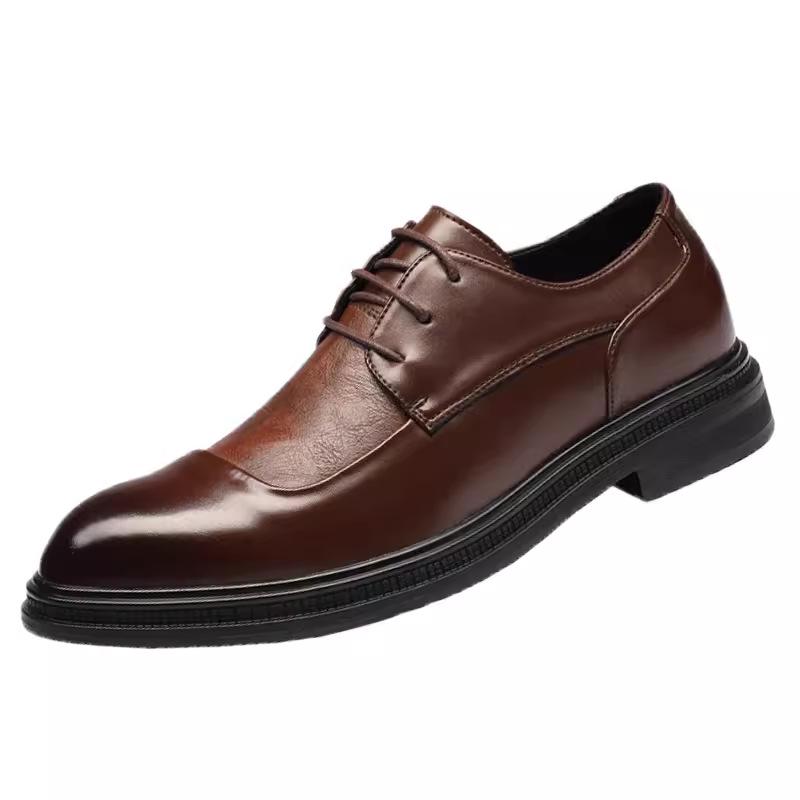 

Men s Brown Formal Business Leather Shoes: Height-Increasing, Lace-Up, Genuine Leather, British Casual, Ideal for Grooms and Weddings Size 40