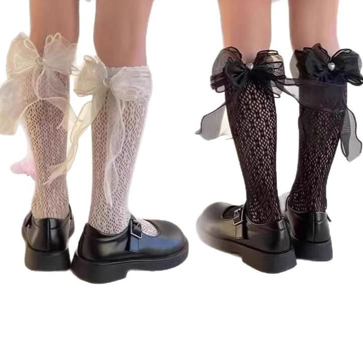 Thin Lolita Bow Girls' Stockings in Summer Lace Bud Stockings Japanese Princess Straight Calf Socks