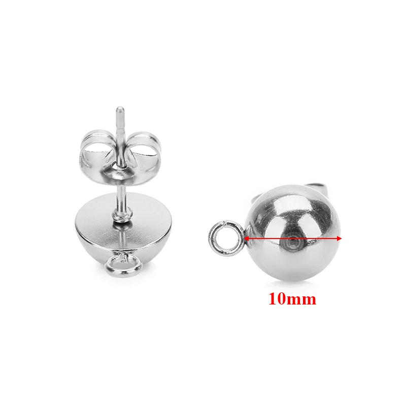 10pcs Stainless Steel Round Solid Half Ball Ear Post with Open Rings DIY Drop Earring Jewelry Making Dangle Accessories Supplies