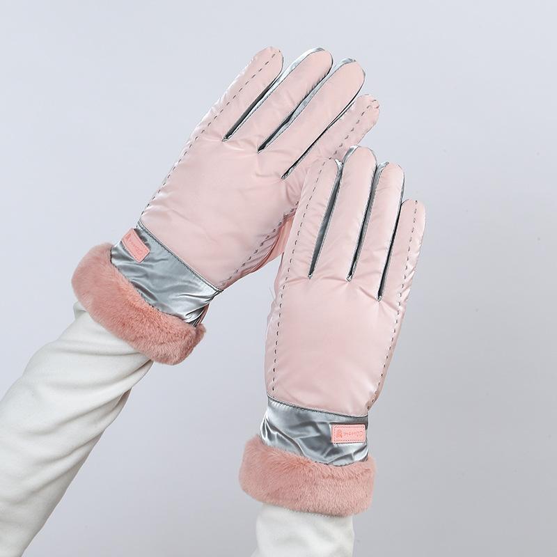 Gloves female winter cute touch screen velvet thickened five fingers student riding warm skiing windproof waterproof Korean version network