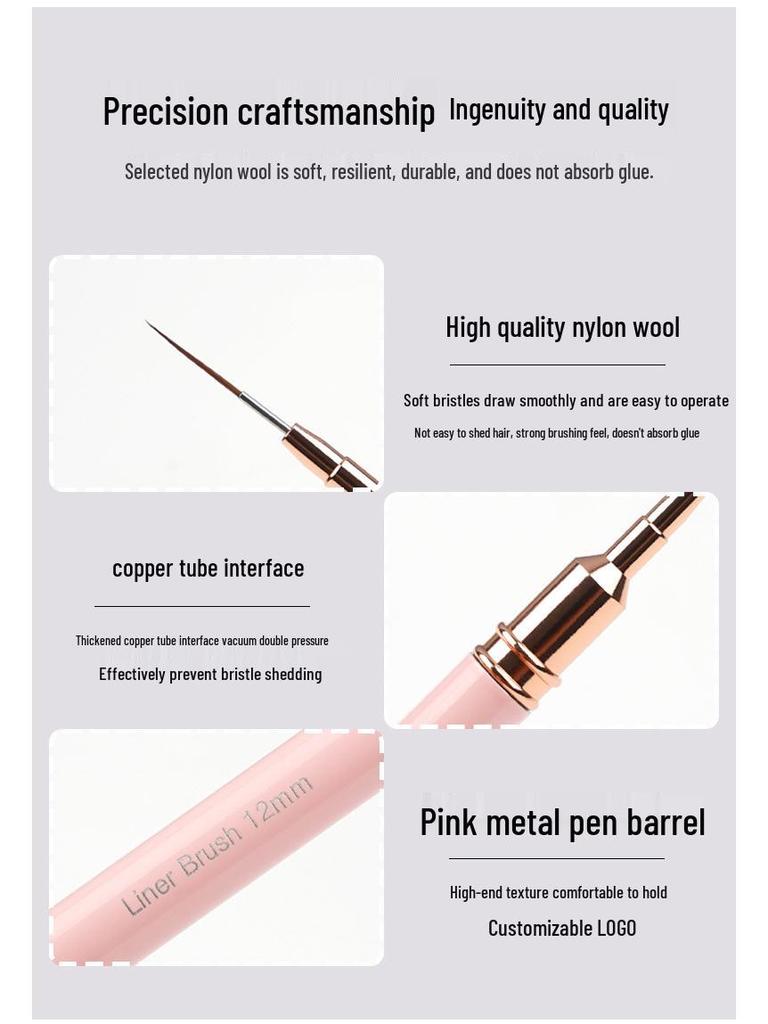 Pink Extra-Fine Liner Nail Art Brush Set with Flower Hook and Needle