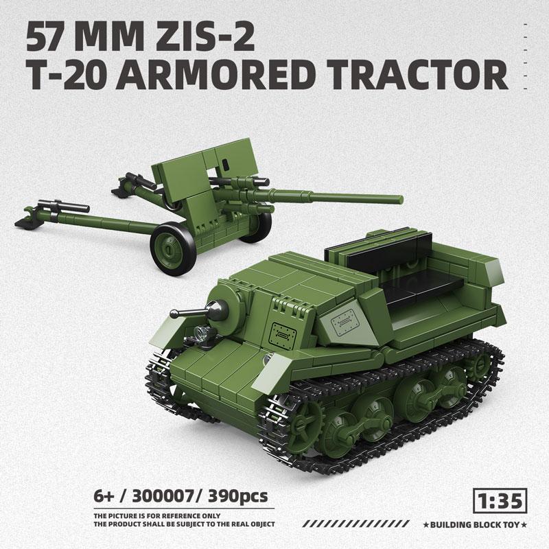 DIY Assemble Tracked Vehicle & Anti-Tank Gun Building Blocks Set Armored Tractor Model Bricks Ornament Collection Hobby Toy
