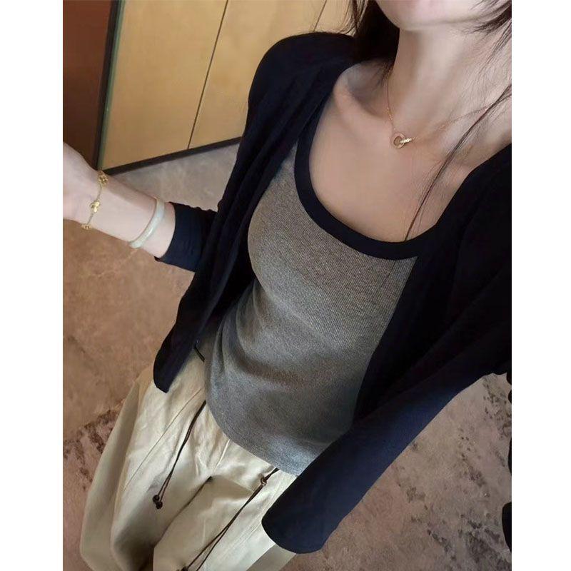 

Женский приталенный кардиган-жилет в стиле колор-блок - Новая осенняя мода 2025 года в корейском стиле. M (40-50 kg)