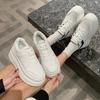 Fashion New 2024 Autumn Women High Platform Shoes 8CM Comfortable Chunky Sneakers Breathable Leather Wedges Casual Sport Dad Shoes Woman