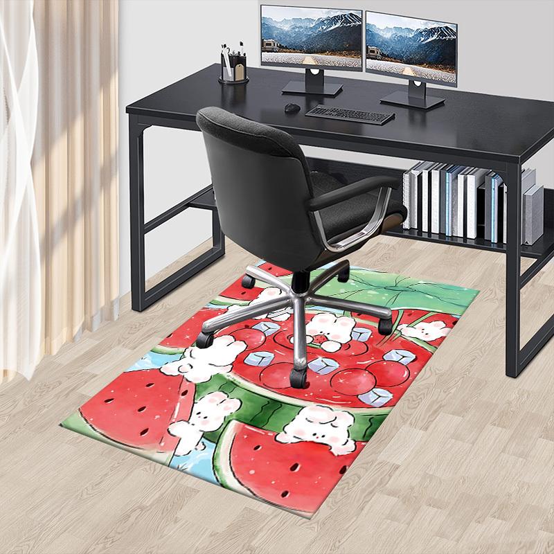 1PC Rabbit eating chilled watermelon Flannel Blanke Carpet Ultra Soft, Thick & Absorbent, Non Slip Machine Washable Mat for Entryway
