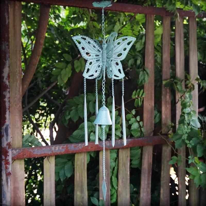Garden Cast Iron Small Bell Pendant American Style Iron Flower Butterfly Wind Chime Villa Garden Retro Gardening Decorations