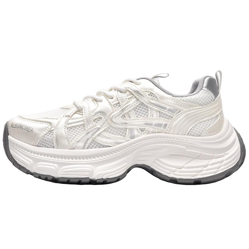 

Mesh platform dad shoes women s 2025 spring and summer new Korean version versatile round head lace-up color matching casual sports shoes tide 35 белый