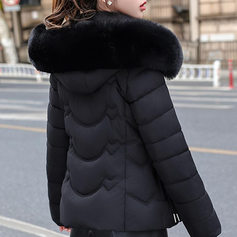Fashion Winter Woman Parkas Hooded Faux Fur Collar Short Coats Thick Warm Women's Jackets