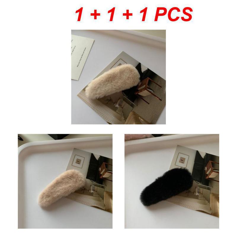 1/3/5Pcs Autumn Winter Hair Clips For Girl Woman Waterdrop Square Barrettes Solid Color Faux Fur BB Hairpins Soft Hair Accessory