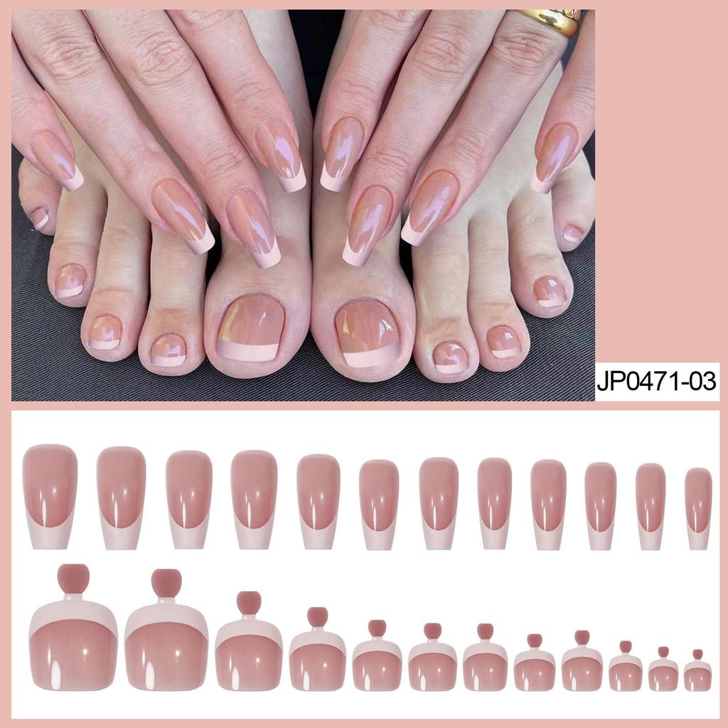 Nail Art Φορώντας Ροζ Λευκό Χέρια και Πόδια Μανικιούρ Τελειωμένο Αυτοκόλλητο Σετ Ψεύτικων Νυχιών Φορώντας Νύχι