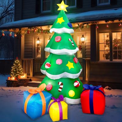 Syncfun 7 fot uppblåsbar julgran utomhusdekoration med 3 presentlådor med inbyggda LED-lampor för högtidsparty