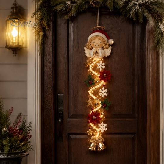 Snowflake Xmas Mantel Accents Glowing Christmas Door Hanger, Crochet Spiral Ornament with LED Lights, Snowman Santa Reindeer Decorative Winter