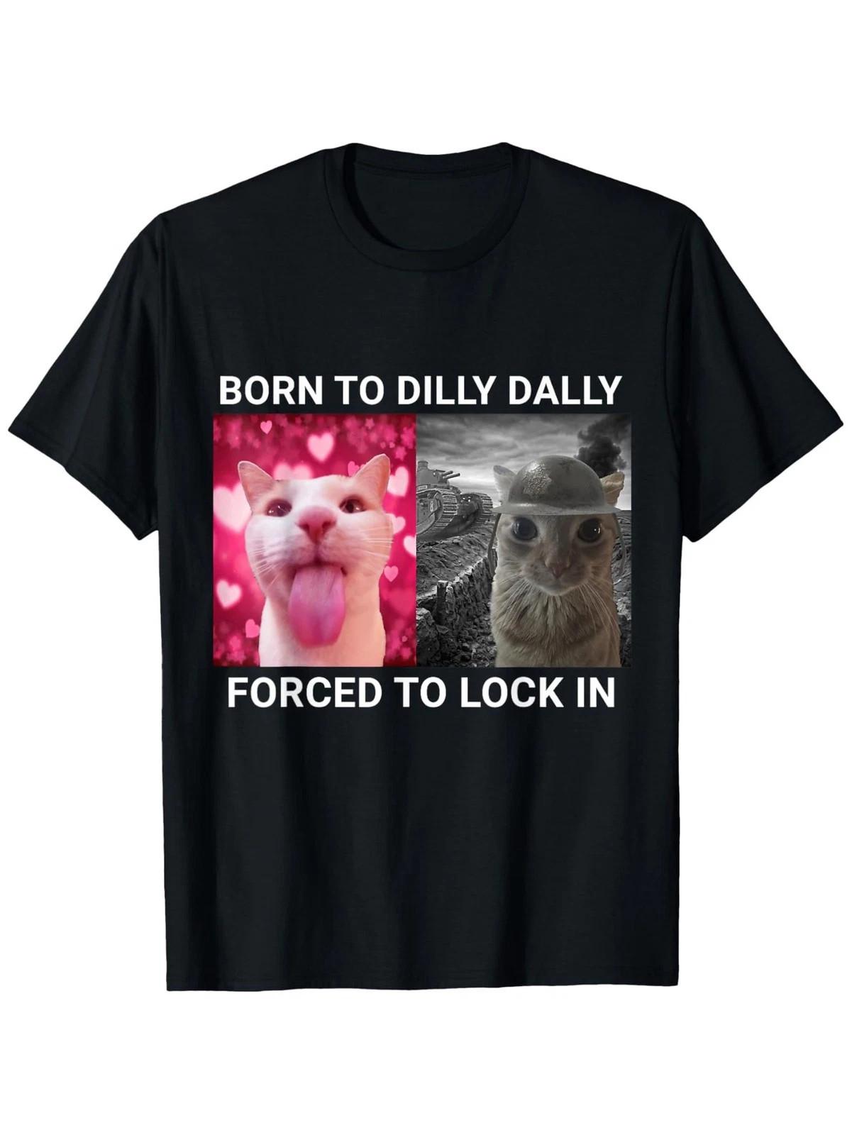 Born to Procrastinate Forced to Wear Cat Meme T-Shirt Unisex All-Season Casual Unisex T-Shirt L
