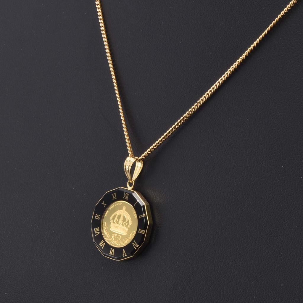 Speranza 24K Pure Gold Coin Pendant Top Crown Black Glass Clock with 18K Engraving 1/25oz