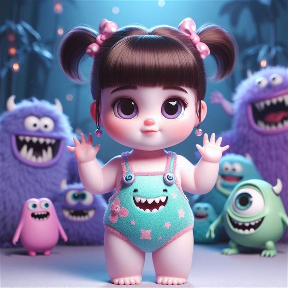 2026 Nowy Disney Potwory i Spółka Urocza Dziewczynka Haft Diamentowy Kreskówka Okrągły Obraz Diamentowy Mozaika Puzzle Dżety Dekoracja Domu
