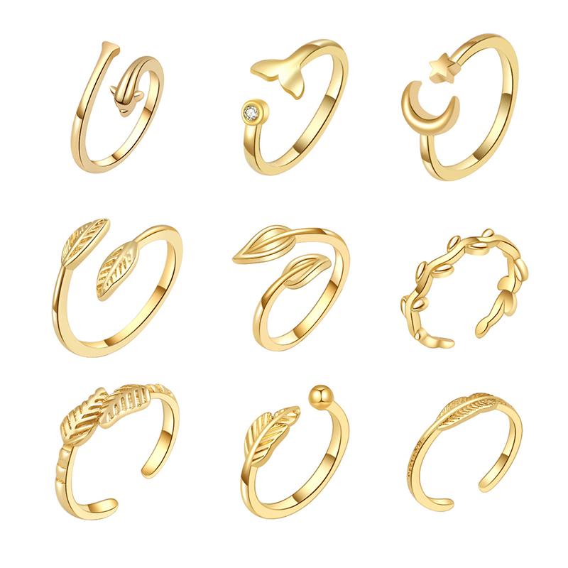 Adjustable 18K Gold Toe Rings For Women Beach Open Toe Rings Flower Arrow Tail Pinky Band Rings Barefoot Foot Jewelry