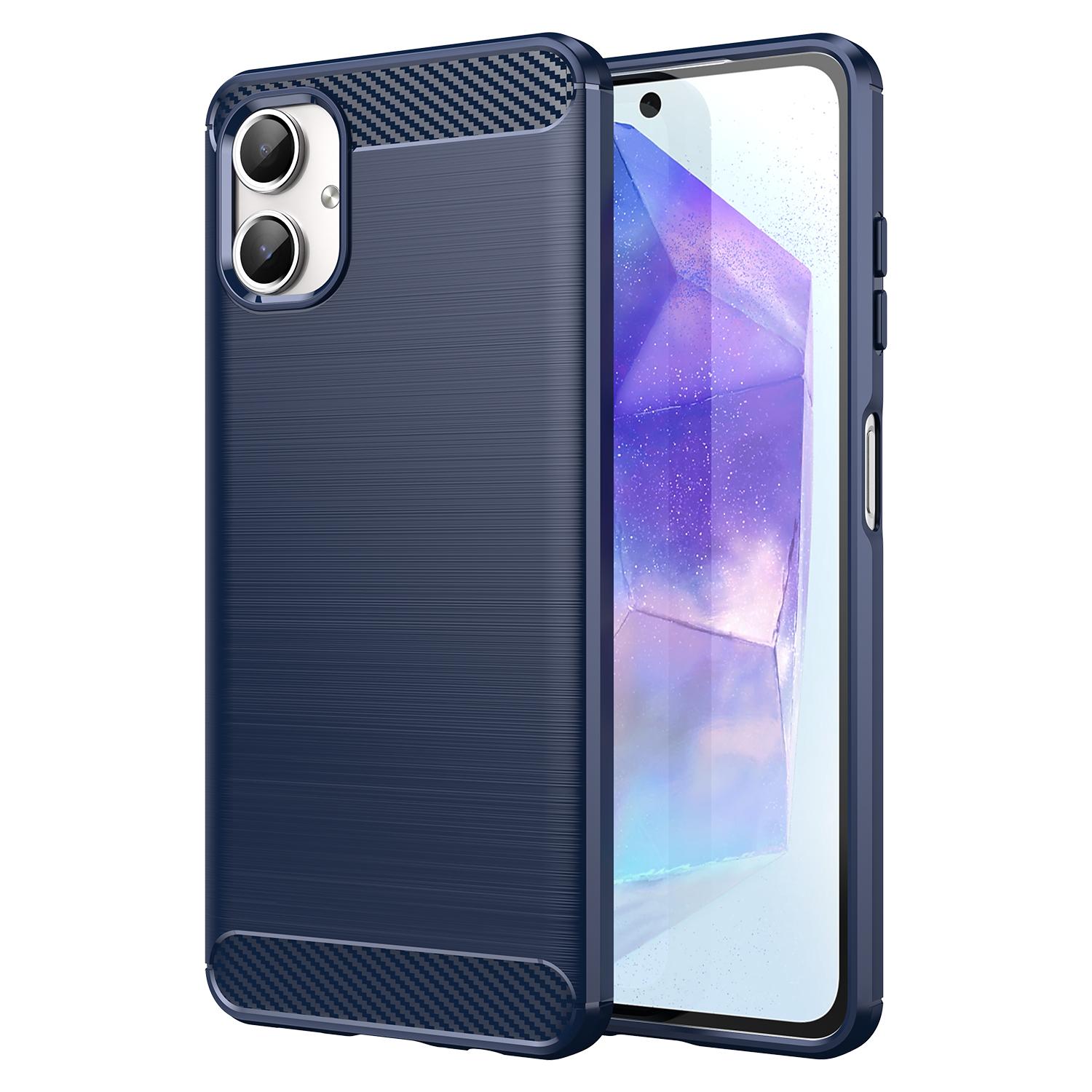 

For Samsung Galaxy A06 4G Case Carbon Fiber Texture TPU Brushed Phone Cover Blue