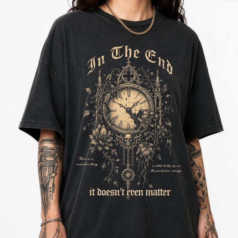 Vintage Clock Dark Botanical Gothic Graphic Tee Metal Rock Aesthetic Tshirt Grunge Punk Tshirt Unisex Unisex Harajuku Y2k Tops