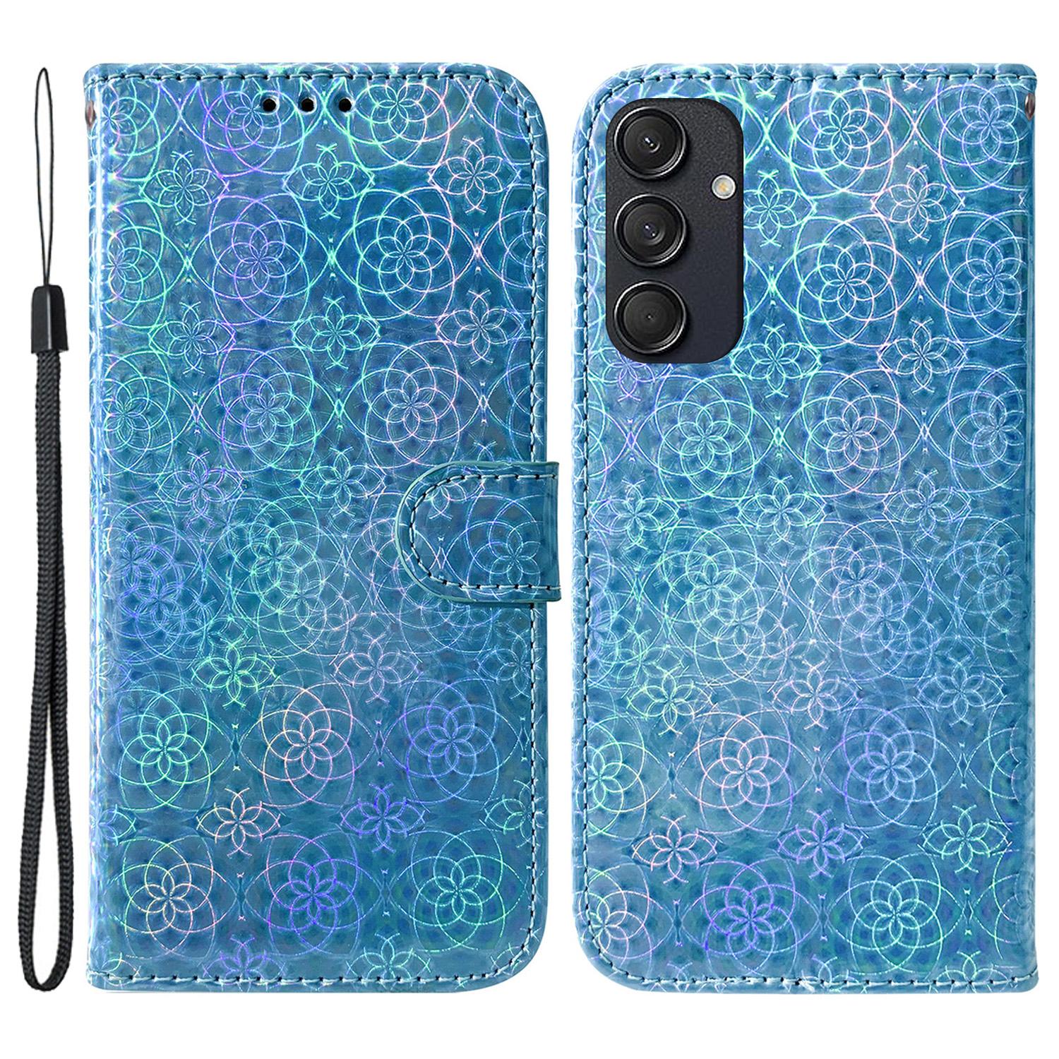 

For Samsung Galaxy M55 5G/C55 5G/F55 5G Case Dazzling Flower Magnetic Clasp Leather Cover Blue