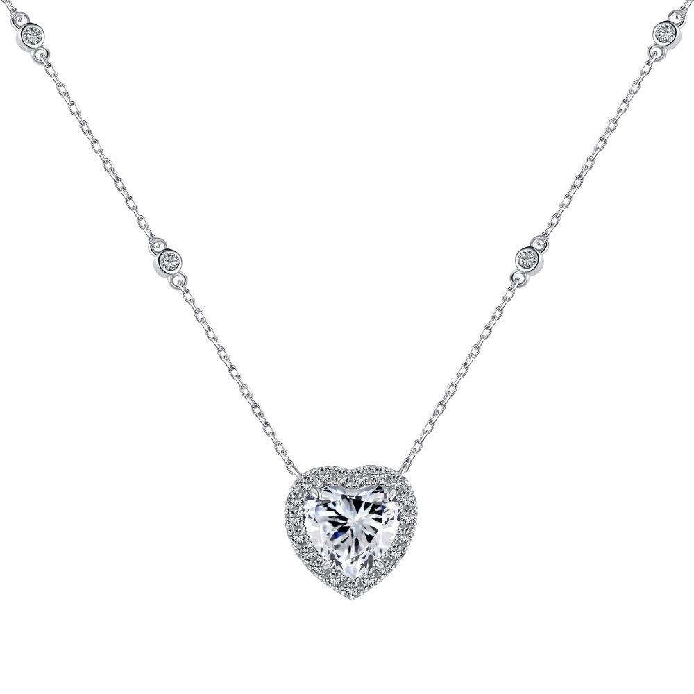 Genuine Sterling Silver 10mm Heart Cubic Zirconia Pendant Necklace Adjustable Chain Jewelry Gift for Women Valentines Day