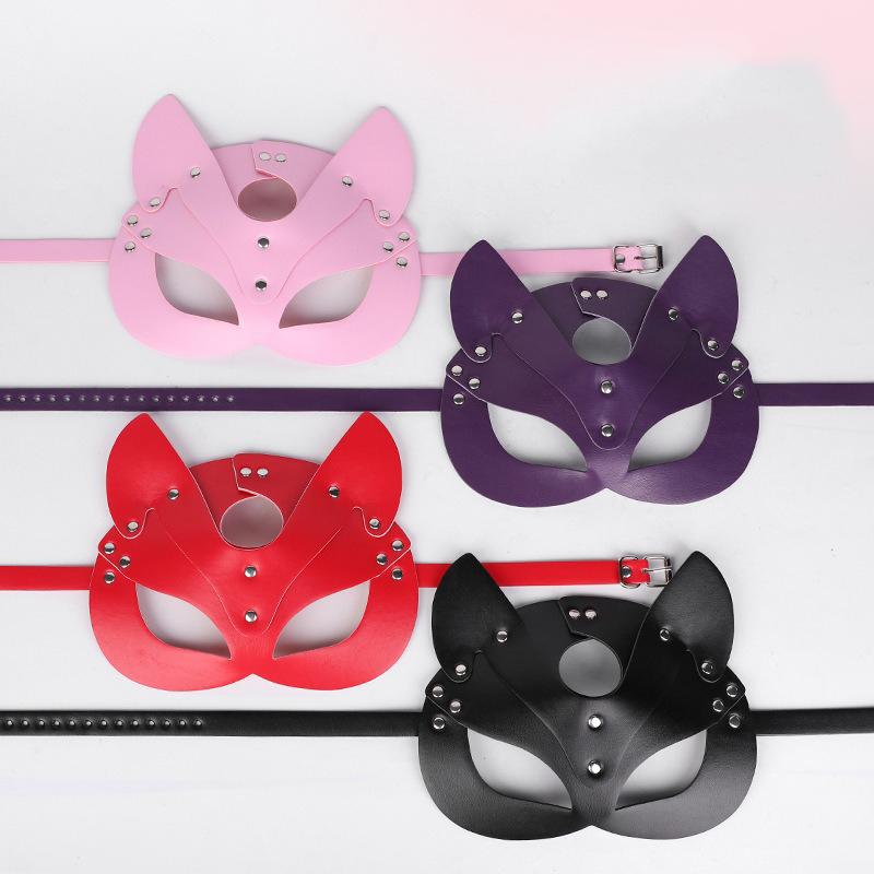 1pc Rivet Embellished Multi-color Leather Cat Ear Mask Is A Must-have Artifact For Trendsetters Going Out To Parties and Dances