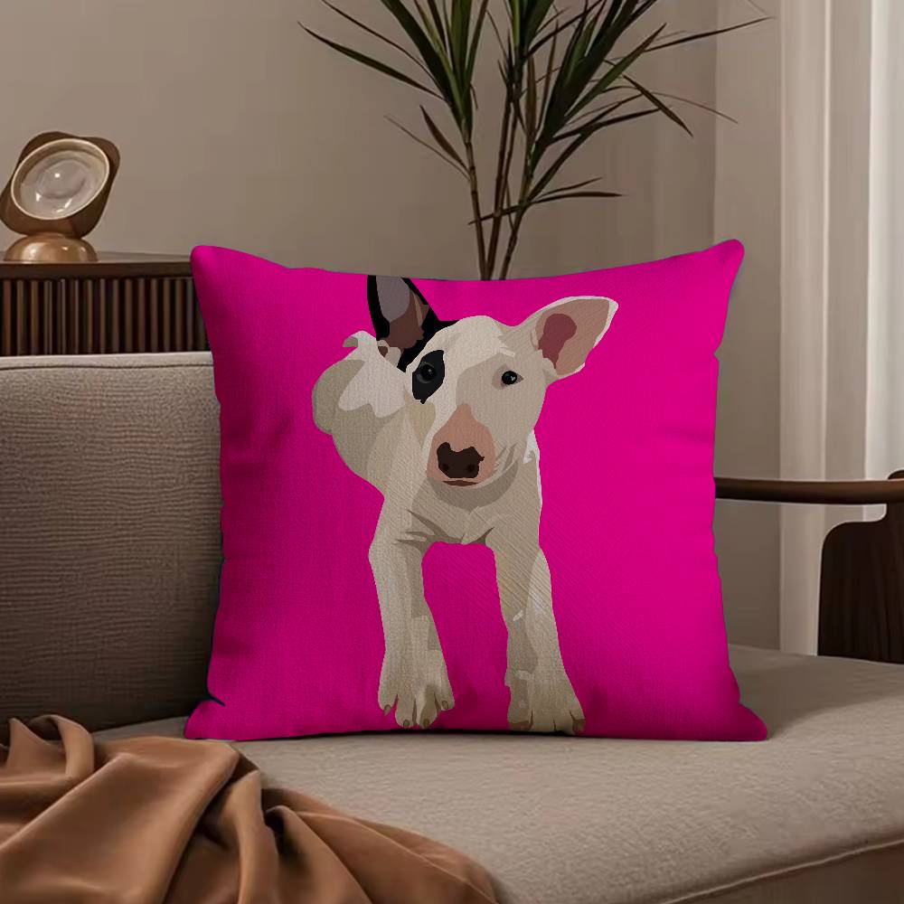 Cartoon Bull Terrier Series Pillow Case Anti-dustmite Pillowcase Invisible Zipper Silky Short Plush Sofa Cushion Cover