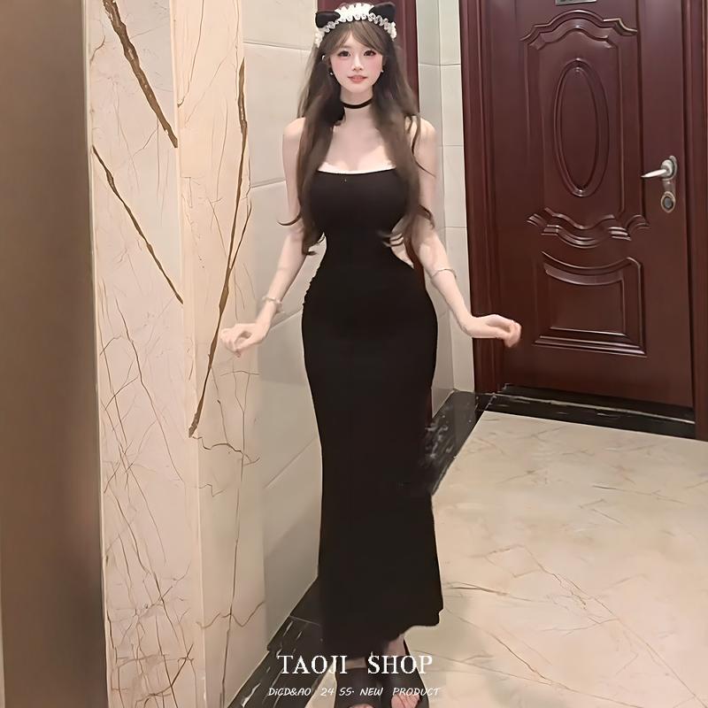 

Шикарное летнее платье с подтяжками и тонкой талией – новый элегантный дизайн Large чёрный