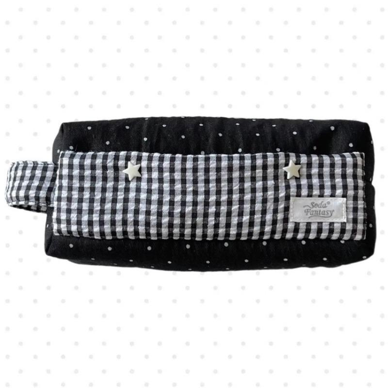 Trousers Casual Aestehtic cu Buline și Carouri Toc de Creioane Textură Albă Geantă de Pixuri Patchwork Creativ Suport de Pixuri Drăguț pentru Elevi Cutie de Rechizite