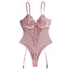 New Hot High Quality Lingerie, Sexy, Light, Transparent Lace, Floral Embroidery, Pink Pure Desire One-piece