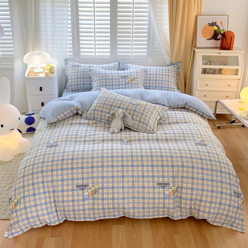 Small Fresh Thickened Pure Cotton Brushed Four-piece Set New Autumn and Winter Cotton Dormitory Bed Sheet Quilt Cover Bedding