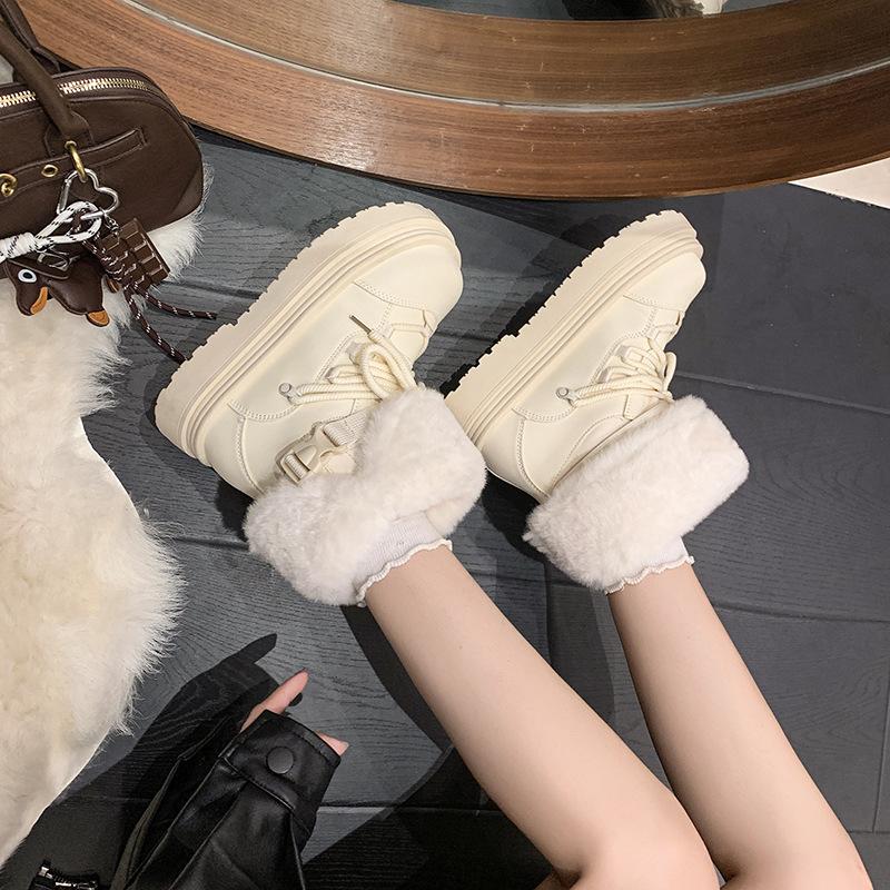 Thick-soled white snow boots women's boots 2025 new winter velvet thickened warm waterproof fashion cotton shoes short boots