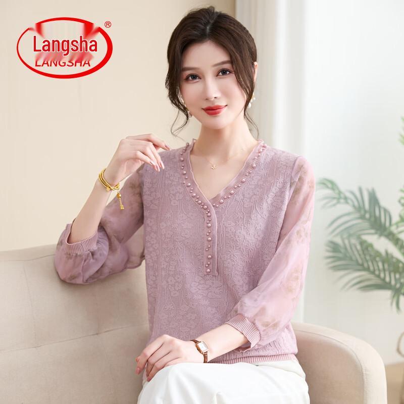 

LangSha Women s V-Neck Seven-Sleeve Knit Top 4XL