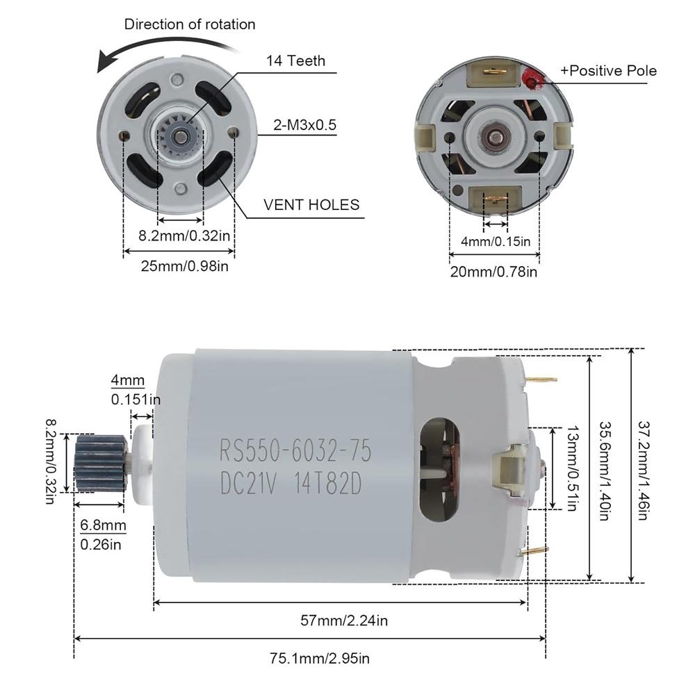 RS550 DC Motor 8.2mm 14 Teeth Gear Micro Motor 21V 28000RPM For Mini Saw