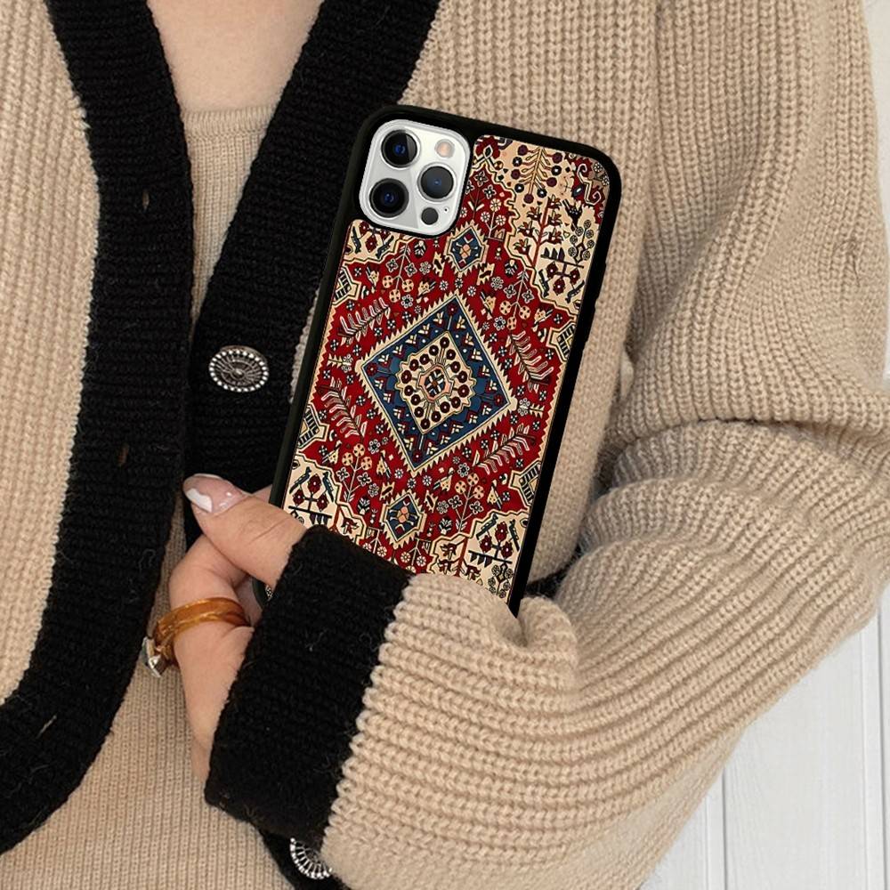 Persian Carpet Floral Pattern PC+TPU Phone Case For IPhone 17 16 15 14 13 12 11 Pro Max Plus Kawaii Cartoon Cover