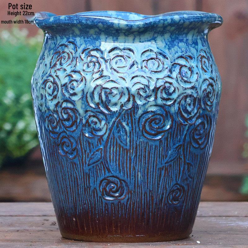 Yixing Zisha Coarse Pottery Flower Pot with Feet: Large Ceramic Succulent Planter for Green Plants & Flowers.