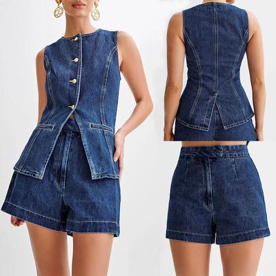 Summer Fashion Casual Sleeveless High Waisted Women's Suit Denim Shorts