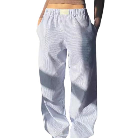 

Женские повседневные длинные брюки с эластичной резинкой на талии и средней посадкой, однотонные широкие брюки, свободная посадка S небесно-голубой