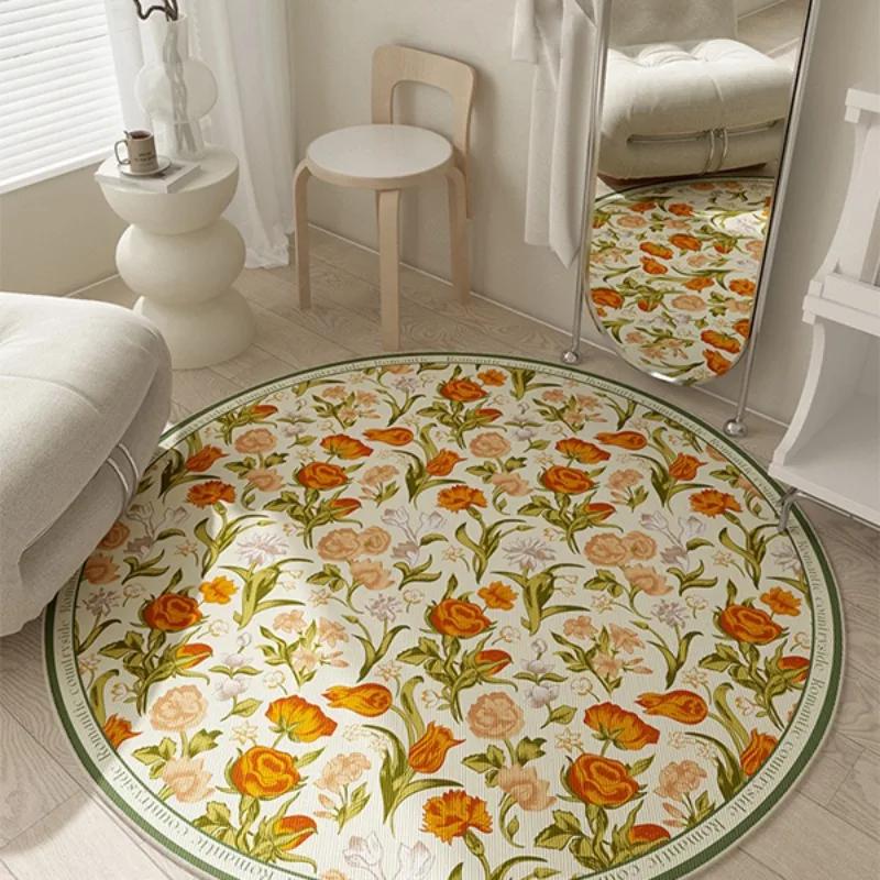 

Round Carpet Living Room Decoration Study Chair Floor Mat Home Decor Flower Rug Bedroom Non-slip Area Rugs Diameter 80cm