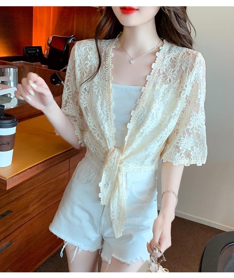 Women's Summer Lace Chiffon Shawl Cardigan - Lightweight Mid-Sleeve Top for Sun Protection